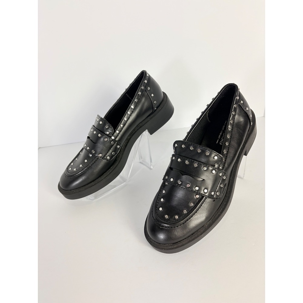 Portland Boot Company Studded Black Chunky Loafer Shoes Size 6 Business Casual